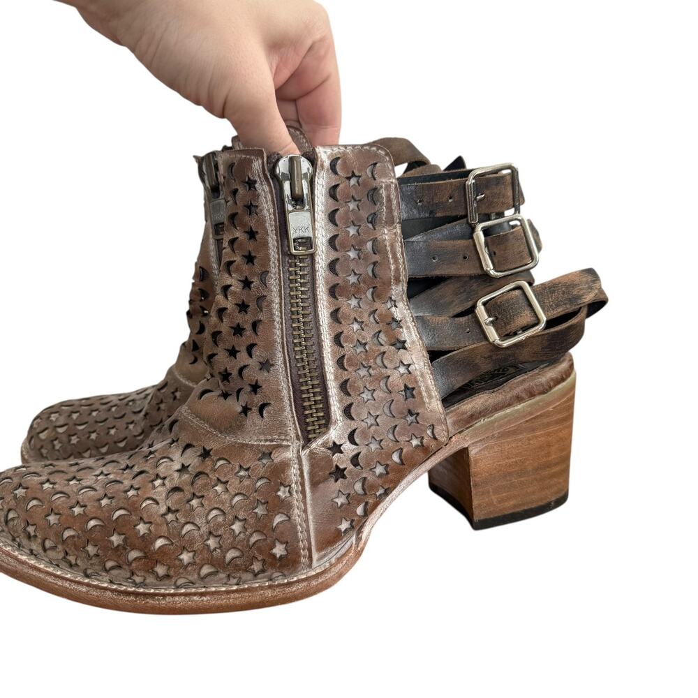 Freebird by Steven Dahlia Laser Cut Leather Open Back Ankle Booties Brown Sz 11 - Picture 7 of 10